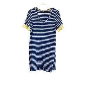 Boden Imogen Jersey Striped Dress 8R – Blue & White Stripes, V-Neck, 1/4 Sleeves